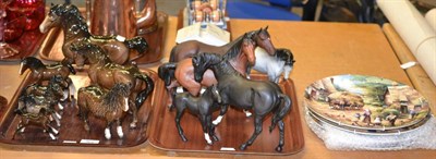 Lot 365 - Beswick Horses including Black Beauty and Foal, Cantering Shire, five foals etc. on two trays;...