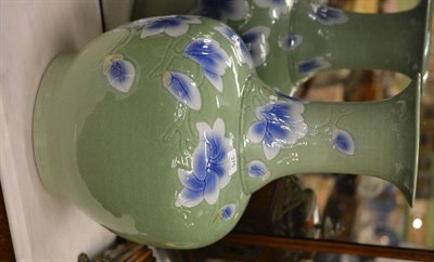 Lot 375 - A large 20th century Jingdezhen green orchid vase