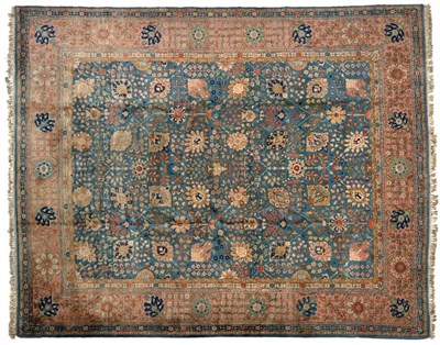 Lot 697 - Tabriz Carpet of unusual size, 1940s The sky blue field of Shah Abass design enclosed by coral pink