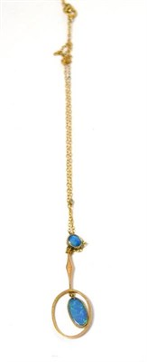 Lot 433 - An opal type drop pendant on chain