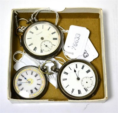 Lot 441 - Three silver fob watches, together with a winding key