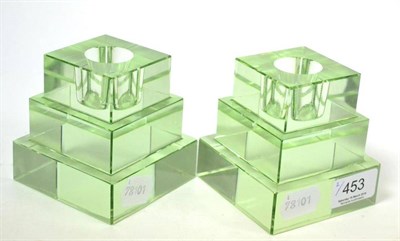 Lot 453 - A good pair of Art Deco stepped glass inkwells