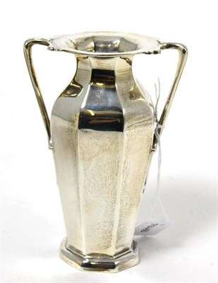 Lot 456 - A silver twin handled octagonal vase