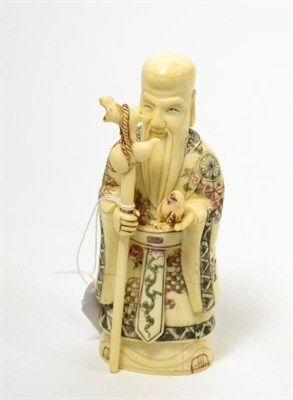 Lot 459 - An early 20th century Chinese ivory figure of  Sanxing god of longevity