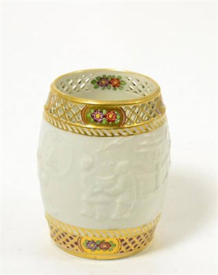 Lot 460 - Fulda style porcelain barrel shaped vase