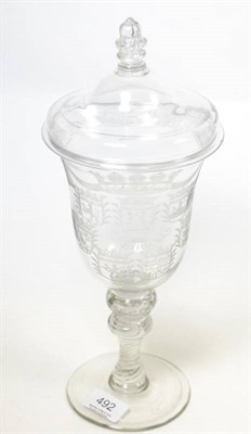 Lot 492 - A Dutch glass covered goblet, height 35cm