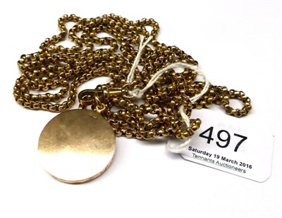 Lot 497 - Victorian muff chain, stamped 9ct and a locket stamped 15ct