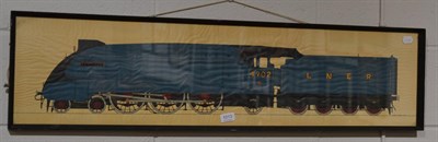 Lot 1013 - A hand painted picture of the locomotive ";Seagull"; 4902 LNER, signed Peter Dockerty, 1969