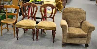 Lot 1019 - A pair of Victorian mahogany balloon back chairs, an early 20th century armchair and a bedroom...