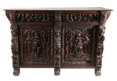 Lot 712 - A 17th Century Flemish Carved Oak Sideboard, with a two-as-one drawer above geometric and...