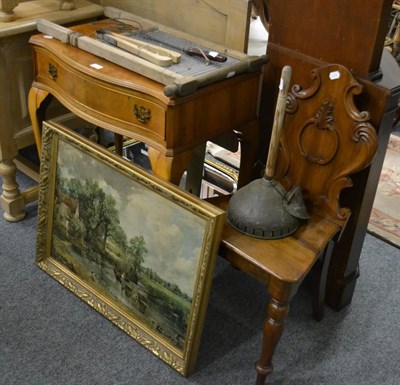 Lot 1056 - A serpentine fronted table, a Victorian hall chair etc