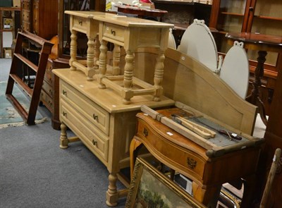 Lot 1057 - Limed oak pair of bedside cabinets and a 6ft headboard