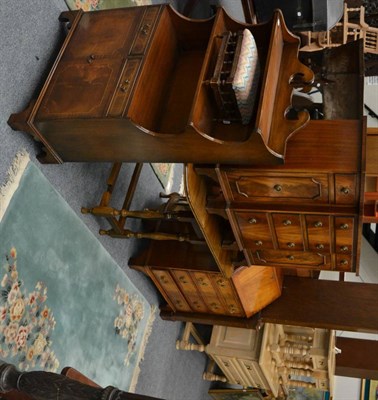 Lot 1059 - A reproduction furniture to include bureau, small sideboard, cheval mirror, bookcase cabinet,...