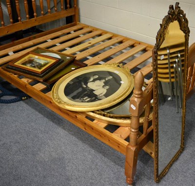 Lot 1063 - Three gilt framed wall mirrors, an oval portrait of a family, various watercolours and prints