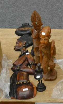 Lot 1075 - Three tribal carvings and a cold painted bronze figure (4)