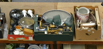 Lot 1076 - Assorted decorative ceramics, plated wares, plated flatwares, a pair of plaster blackamoor figures