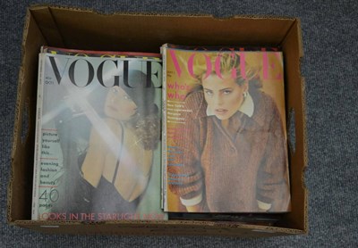 Lot 1083 - Assorted Vogue magazines dating from the 1970's and box of assorted volumes (two boxes)