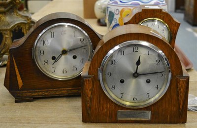 Lot 1101 - Three 1920s/30s oak cased mantel clocks