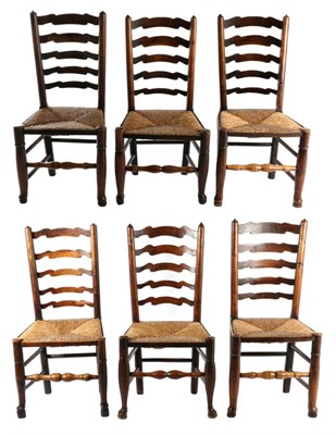 Lot 725 - A Good Set of Eight Late George III Elm, Ash and Rush Seated Dining Chairs, Lancashire/Cheshire...