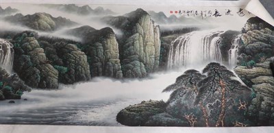 Lot 1135 - Two Chinese scrolls painted with a landscape and blossoms