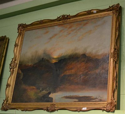 Lot 1138 - C H Roe, large river landscape with figures fishing, oil on canvas, in gilt frame