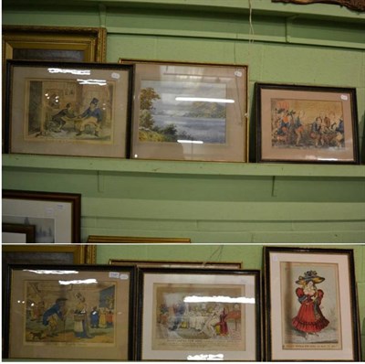 Lot 1147 - Five 18th century coloured character prints and a watercolour