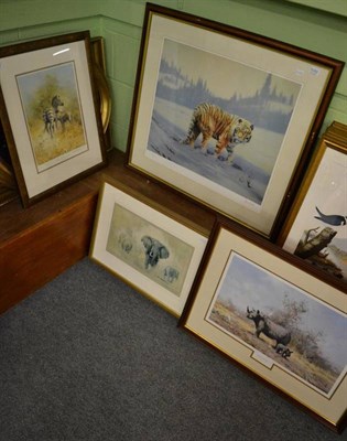 Lot 1153 - Three David Shepherd framed prints including ";The Rhino's Last Stand";, ";Zebra Mother and Foal"