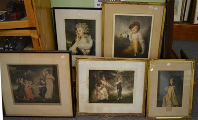 Lot 1156 - Baxter print, The bridesmaids and four mezzotints