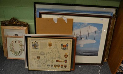 Lot 1159 - Assorted pictures and prints, gilt framed mirror, Pirelli calendar etc