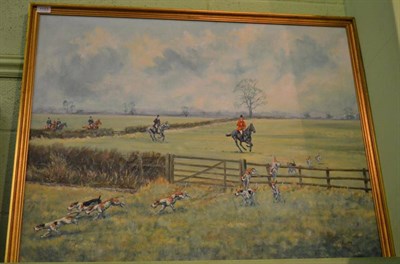 Lot 1163 - T.Crew, hunting picture, 1982, oil