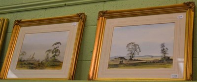 Lot 1164 - Digby Page, Figures on a country path, before a church and another watercolour