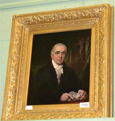 Lot 1165 - A 19th century painted over print of the Rev Thomas Lupton, in a gilt composition frame