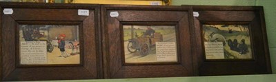 Lot 1177 - Three cut framed motoring prints, early 20th century, hung in The Royal Oak, Glapthorn, and an...