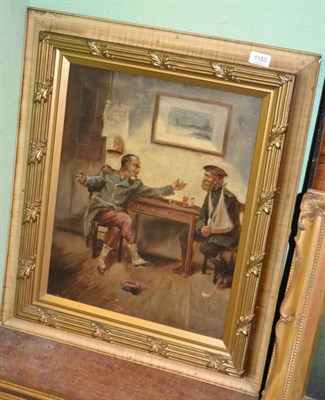 Lot 1183 - A 19th century oil on canvas, two soldiers dining at a table