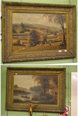 Lot 1189 - A pair of 19th century framed oils, depicting a river scene and haymaking, signed E Priestley