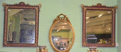 Lot 1191 - Pair of Chinese export style red and gilt framed mirrors