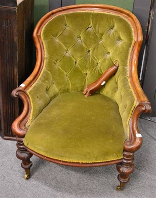 Lot 1201 - Victorian mahogany button back armchair with green velvet upholstery