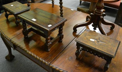 Lot 1216 - Three carved oak stools