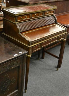 Lot 1236 - A late 19th century brass mounted ladies writing desk with tambour top and marble mount