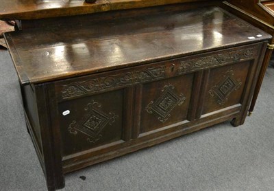 Lot 1237 - Late 18th century panelled blanket chest with carved frieze