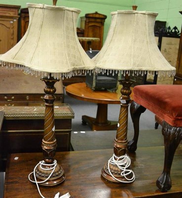 Lot 1238 - A pair of decorative modern table lamps with beaded fabric shades