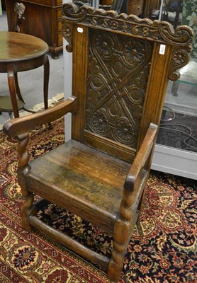 Lot 1246 - A carved oak Wainscot chair bearing initials ";SS"