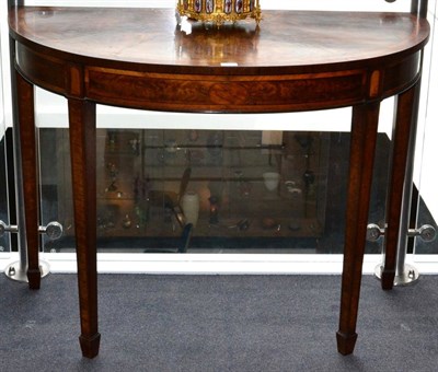 Lot 737 - A George III Mahogany, Satinwood and Tulipwood Banded Demi-Lune Side Table, late 18th century,...