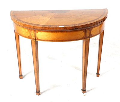 Lot 739 - A George III Satinwood and Rosewood Crossbanded Foldover Card Table, late 18th century, of D shaped