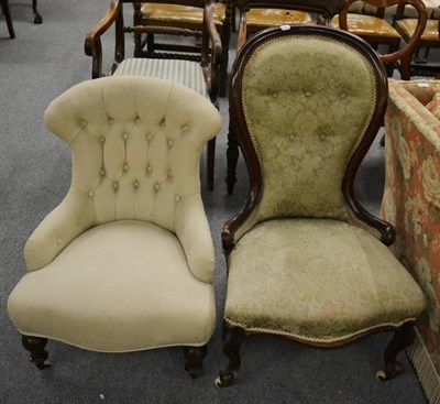 Lot 1273 - A Victorian button back upholstered nursing chair and a child's Victorian button back cream...