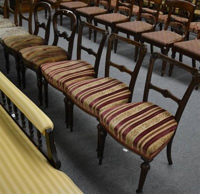 Lot 1281 - A pair of Victorian mahogany balloon back dining chairs and three late Victorian walnut dining...