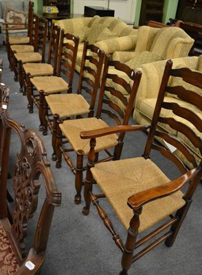 Lot 1284 - Six ladder back dining chairs and two carvers