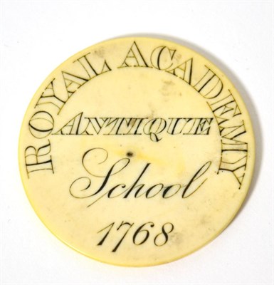 Lot 4 - A late 19th century ivory Royal Academy Antique School entrance token, inscribed with holders name