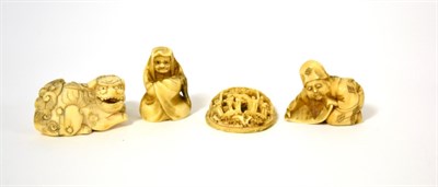 Lot 6 - A group of four Meiji period, Japanese carved ivory netsukes