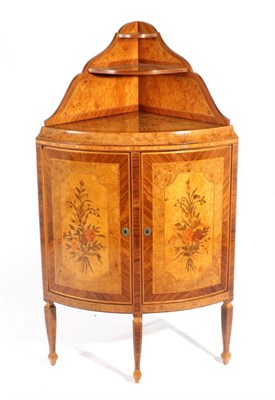 Lot 751 - A Satinwood, Rosewood, Tulipwood Banded and Marquetry Inlaid Free-Standing Corner Cupboard,...